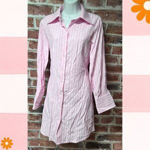 Fanco Pink Striped Button Down Dress | Women’s Medium | Knee Length